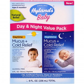 Обезболивающее средство для детей при проcтуде днем и ночью Hyland's Baby Mucus + Cold Relief Day & Night  2 флакона по 118 мл в каждом