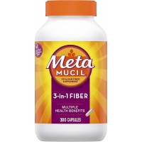 Metamucil, Psyllium Husk Fiber Supplement, 3-in-1 Fiber for Digestive Health, Plant Based, 300 Capsules