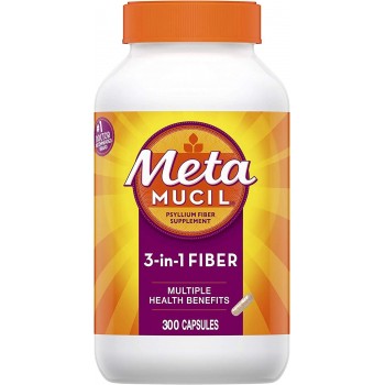 Metamucil, Psyllium Husk Fiber Supplement, 3-in-1 Fiber for Digestive Health, Plant Based, 300 Capsules
