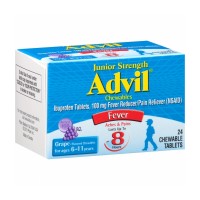 Обезболивающие жевательные таблетки для детей 6-11 лет Advil Junior Strength Fever Reducer/Pain Reliever Ibuprofen, 24 таблетки