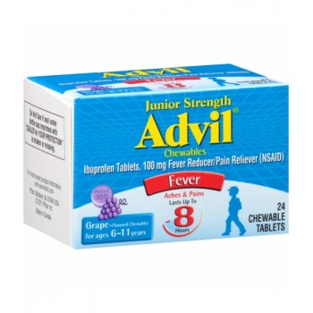 Обезболивающие жевательные таблетки для детей 6-11 лет Advil Junior Strength Fever Reducer/Pain Reliever Ibuprofen, 24 таблетки