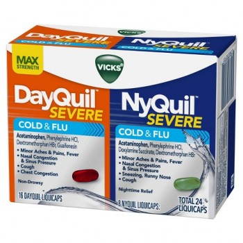 Средство для лечения простуды и гриппа Vicks DayQuil & NyQuil SEVERE,  24 капсулы